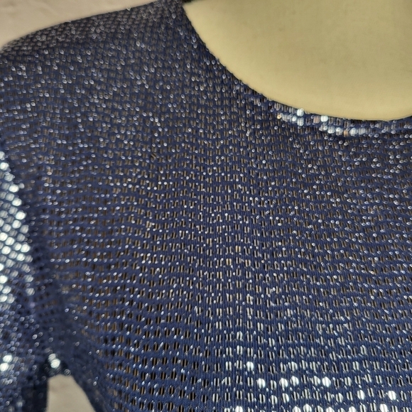 H&M Divided blue silver shimmer bodycon open back long sleeve mini dress sz L - Picture 5 of 12